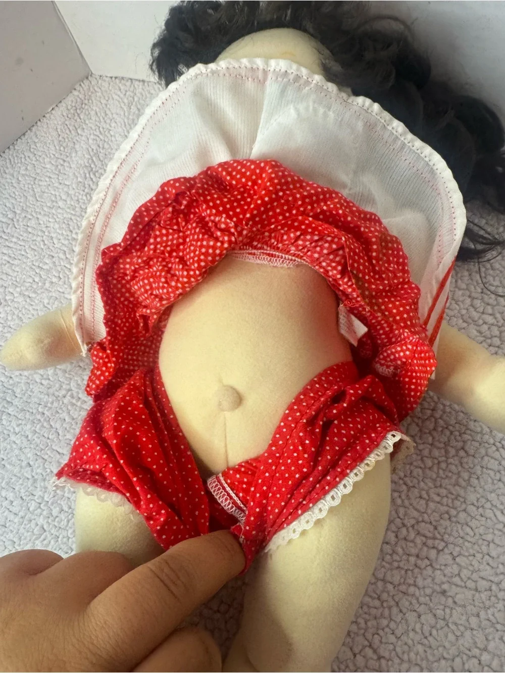Vintage 1985 Mattel My Child Doll Blue Eyes Dark Hair Red White Doll Clothing